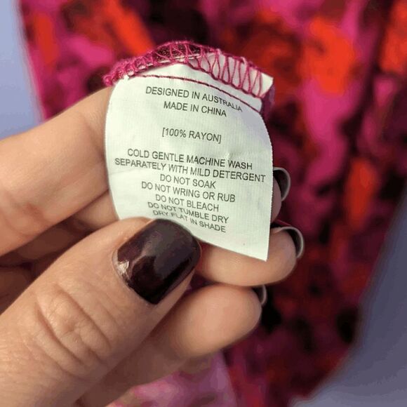 Abel the Label Dress Hi/Low Smocked Flutter Sleeve Red Pink Black Floral XSmall - Picture 8 of 11